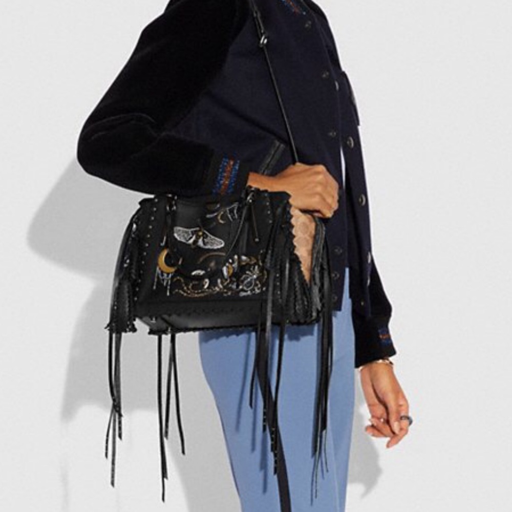 Coach x Chelsea Black Crossbody Bag with Fringe